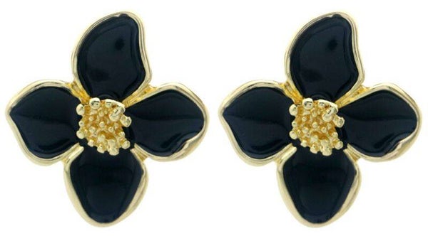 Oorbellen bloemen zwart met goud