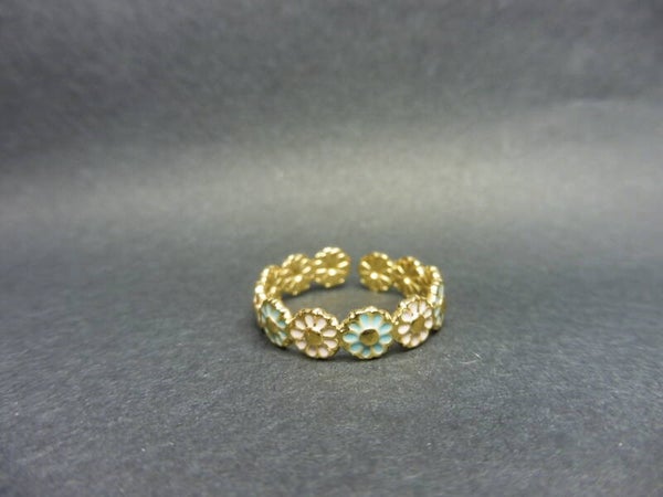 Bloem ring roze met mint/blauw