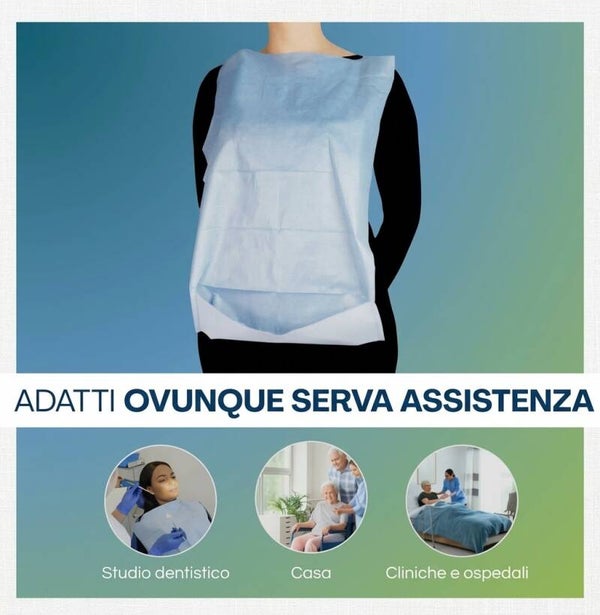​Bavagli Paziente Monouso in Carta + PE con Tasca e Lacci 37x70+10cm - Bavaglio Dentista e Rsa