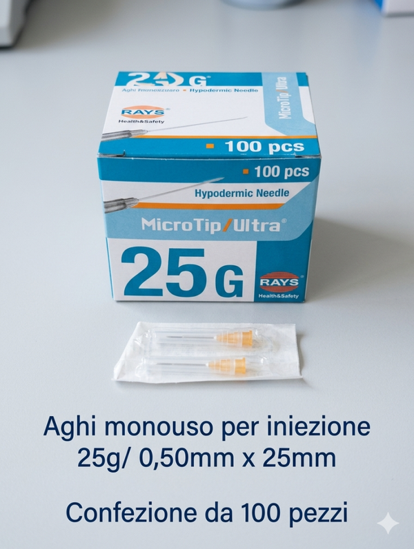 AGHI MONOUSO PER INIEZIONI G 25 / 0.50MM X 25MM  100 PEZZI
