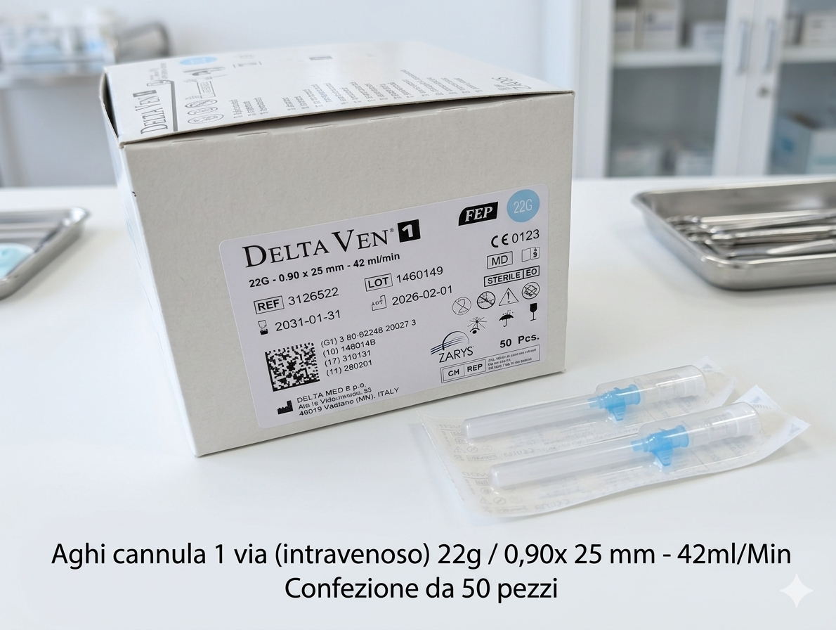 AGHI CANNULA 1 VIA DELTAVEN G 22 / 0.90MM X 25MM - 42ML/MIN CODICE 3126522 (CONFEZIONE DA 50 PEZZI)