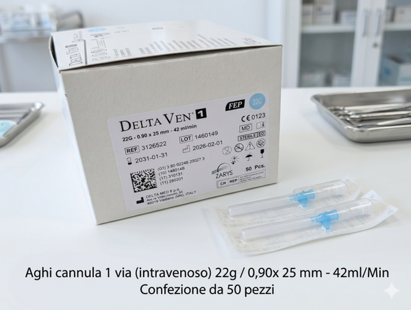 AGHI CANNULA 1 VIA DELTAVEN G 22 / 0.90MM X 25MM - 42ML/MIN CODICE 3126522 (CONFEZIONE DA 50 PEZZI)