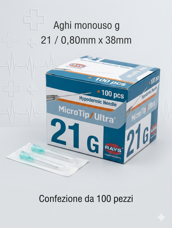 AGHI MONOUSO PER INIEZIONI G 21 / 0.80MM X 38MM  100 PEZZI