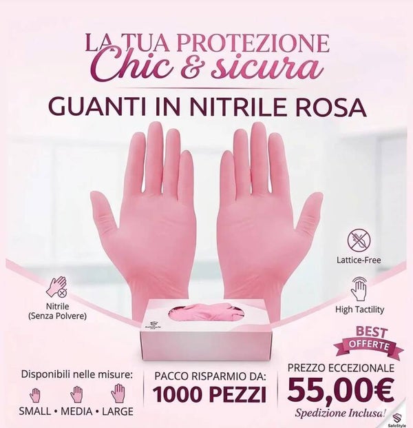 GUANTI IN NITRILE ROSA -SENZA POLVERE- MISURA SMALL (PACCO DA 1000 PEZZI)