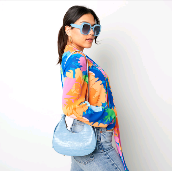Damen Handtasche in Croco-Style - Pastellfarben und Kompakt