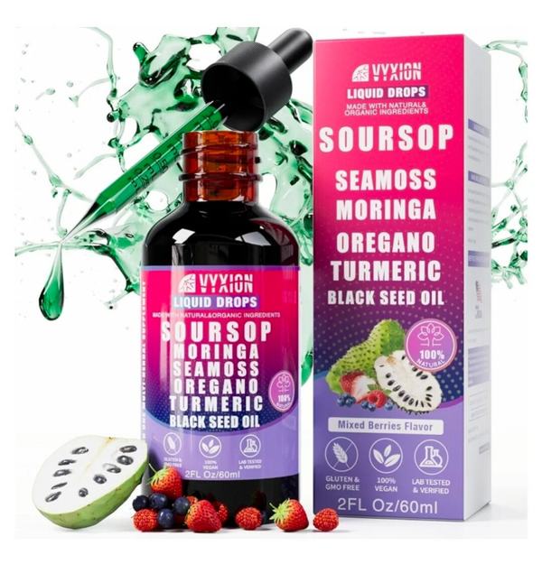 SOURSOP, SEA MOSS, TURMERIC, MORINGA, OREGANO & BLACKSEED