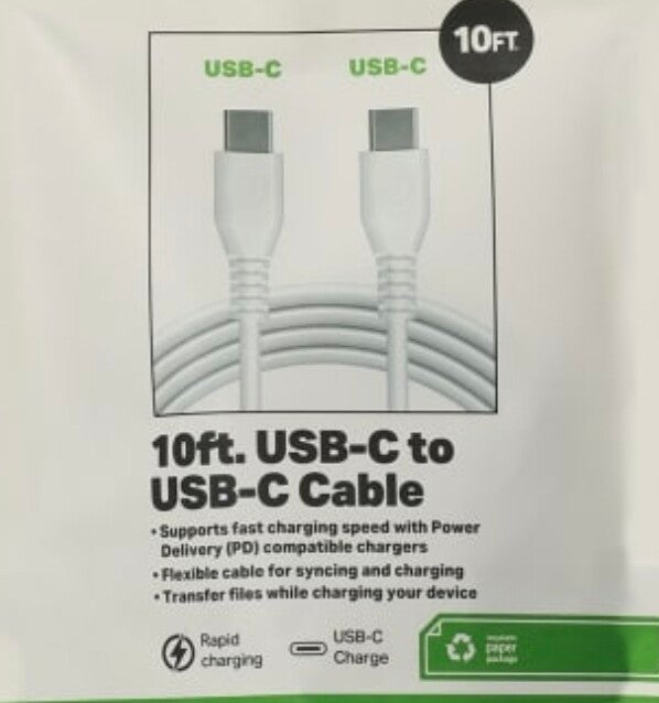 10 FT CHARGING CORD USB-C TO C