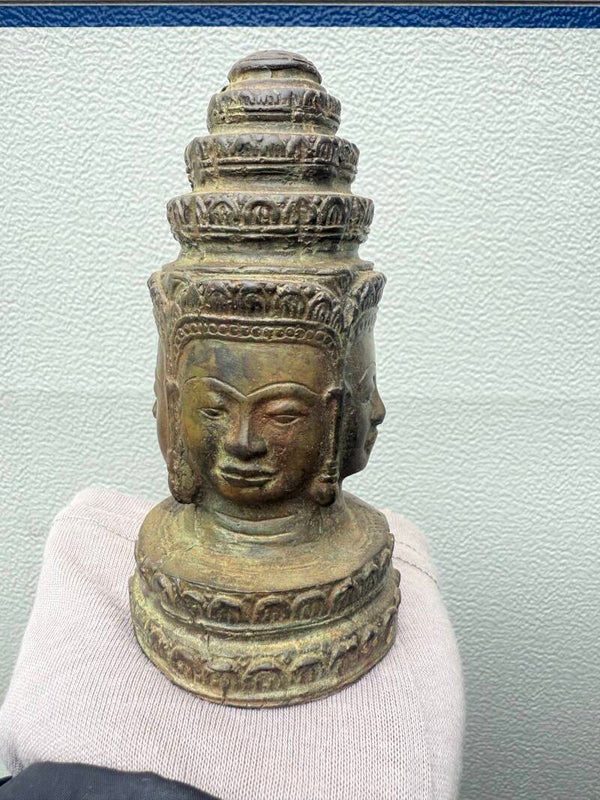 Antieke Bronzen Shiva Hoofd Boeddhistische Aziatische Kunst