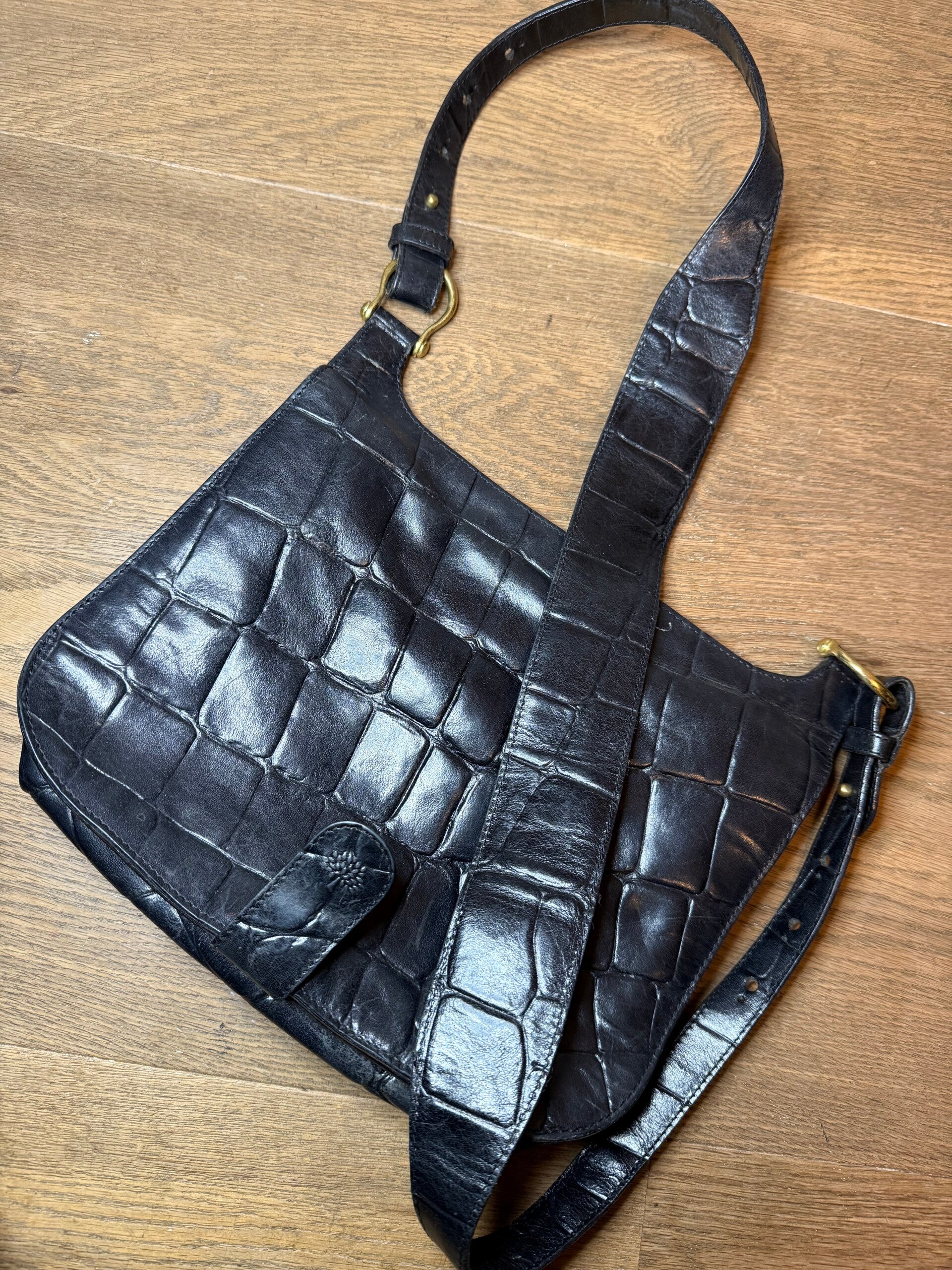 Vintage Mulberry Croc leather Schoudertas Krokodillenleer