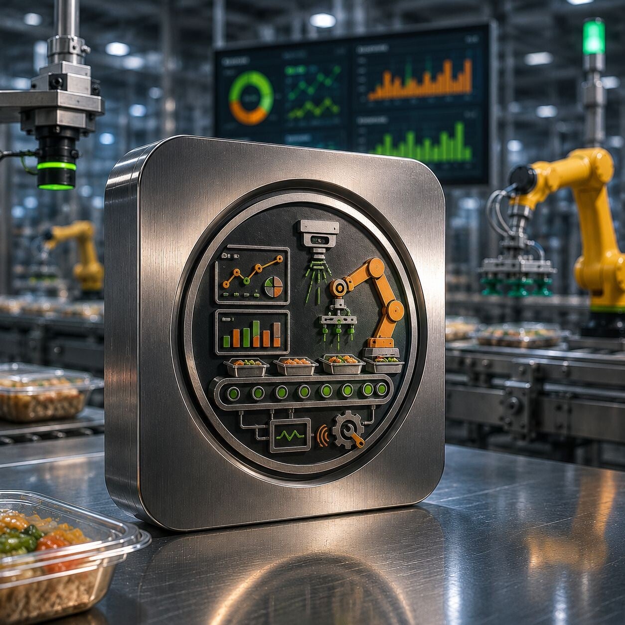INFOGRAFIK Struktur Effizienz durch KI und Robotik in der Lebensmittelproduktion 4.0