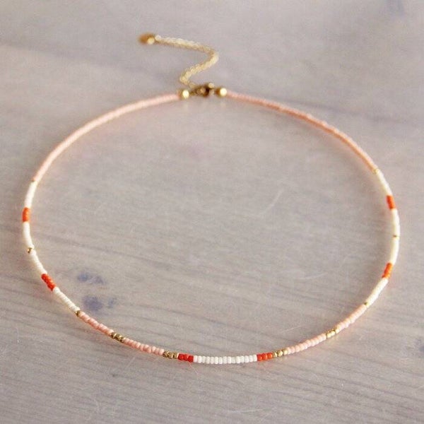 Kralen kettinkje nude/zalm/oranje