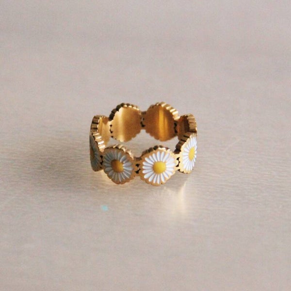 RVS daisy flower ring – goud