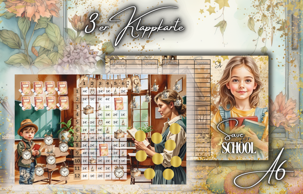 3er Klappkarte ,,Save for School'' A6