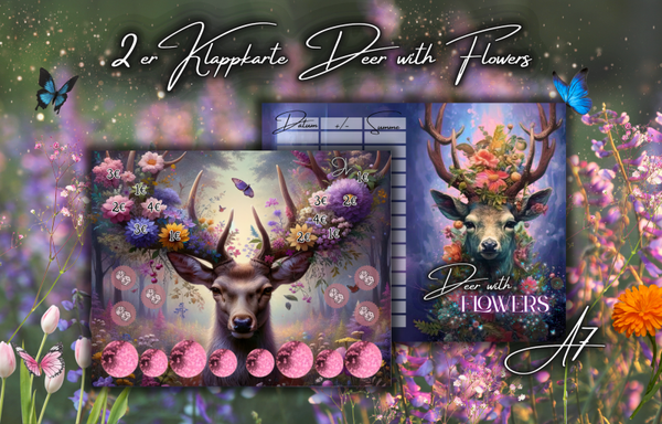 2 er Klappkarte A7 ''Deer With Flowers''