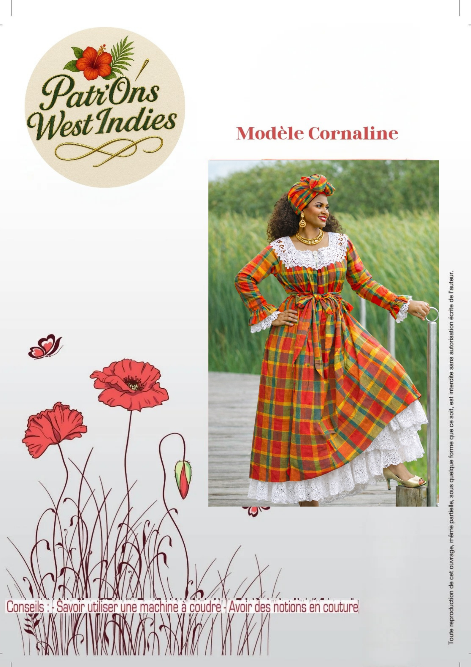 Modèle Cornaline. (Robe à corps créole ou Grande robe créole). (Pas de jupon).
