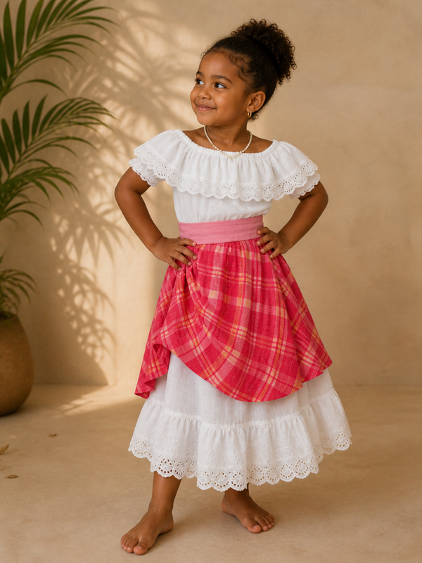 Modèle Angélite. Ensemble : haut, jupe, jupon et robe.
