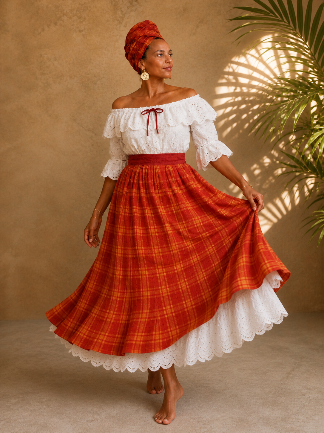 Modèle Corail. Ensemble : haut, jupe, jupon et robe.