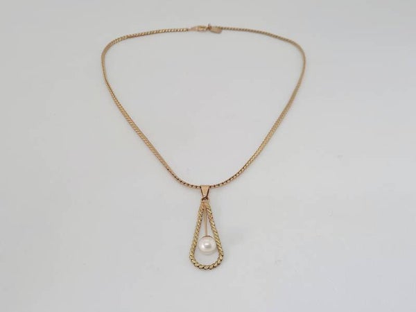Vintage goudkleurige ketting met parel