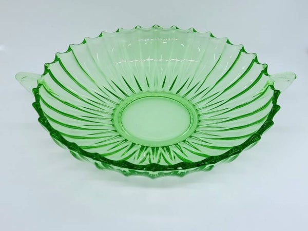 Vintage ronde , groene persglas schaal