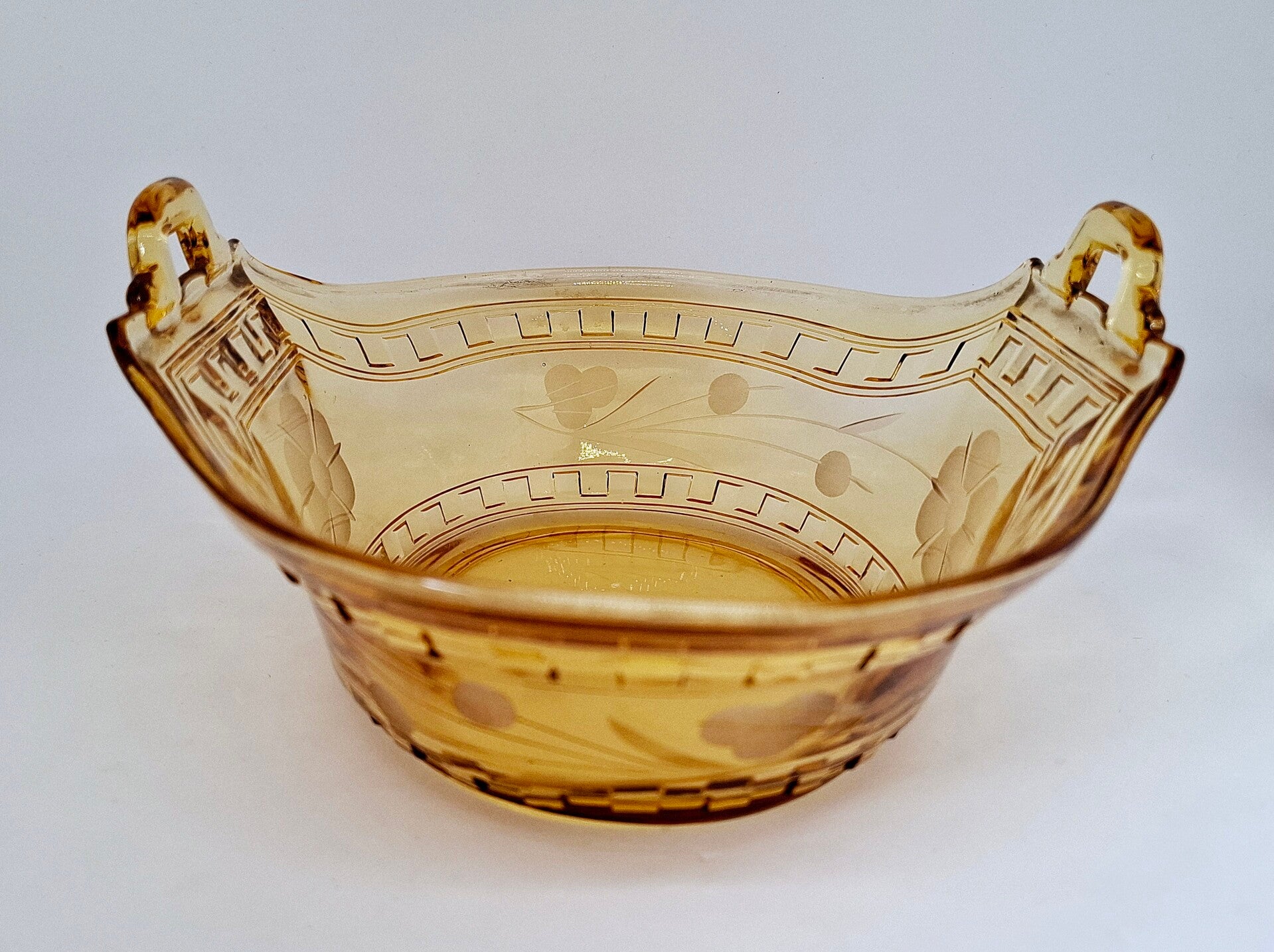 Vintage glazen schaal amberkleurig