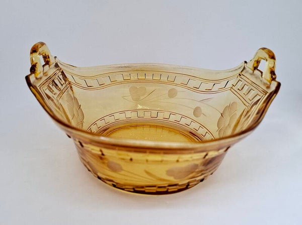 Vintage glazen schaal amberkleurig