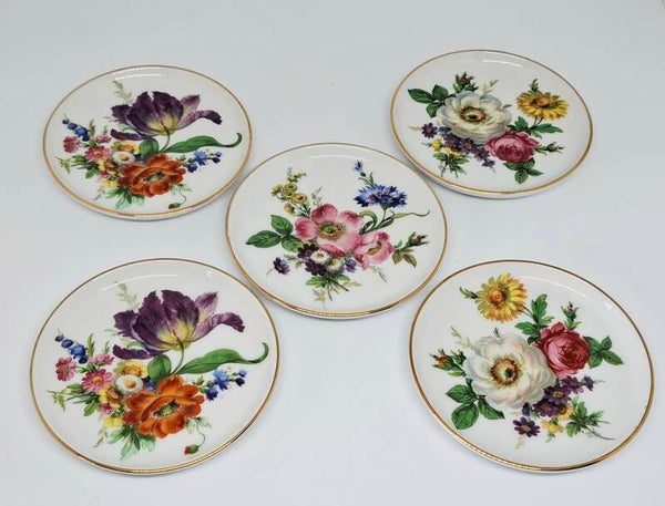 Onderzetters van porselein, decor bloemen, West-Germany