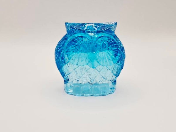 Glazen blauwe kandelaar uil
