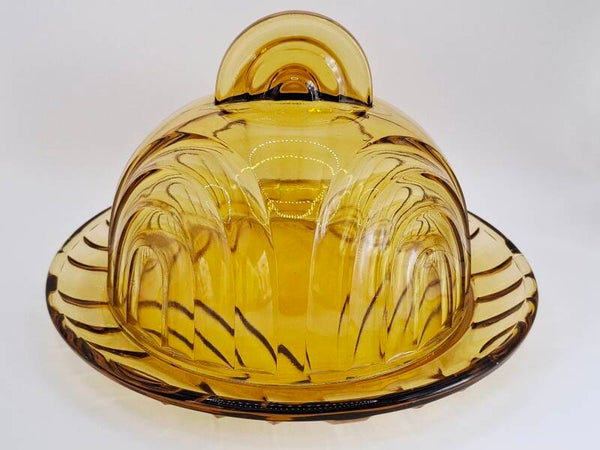 Persglas amberkleurige kaasstolp met schotel