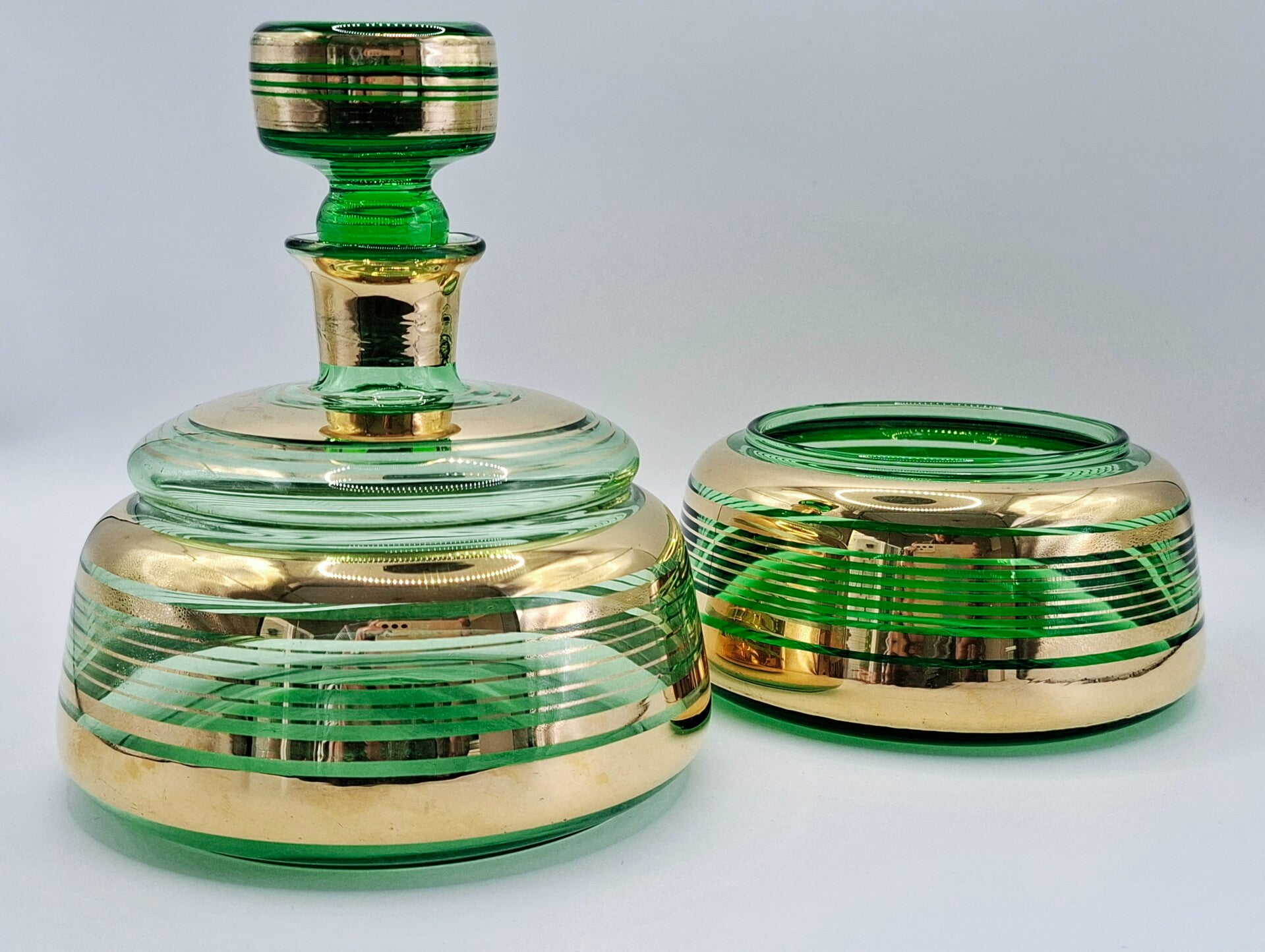 Vintage art-deco stijl kaptafelset groen glas