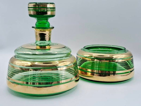 Vintage art-deco stijl kaptafelset groen glas
