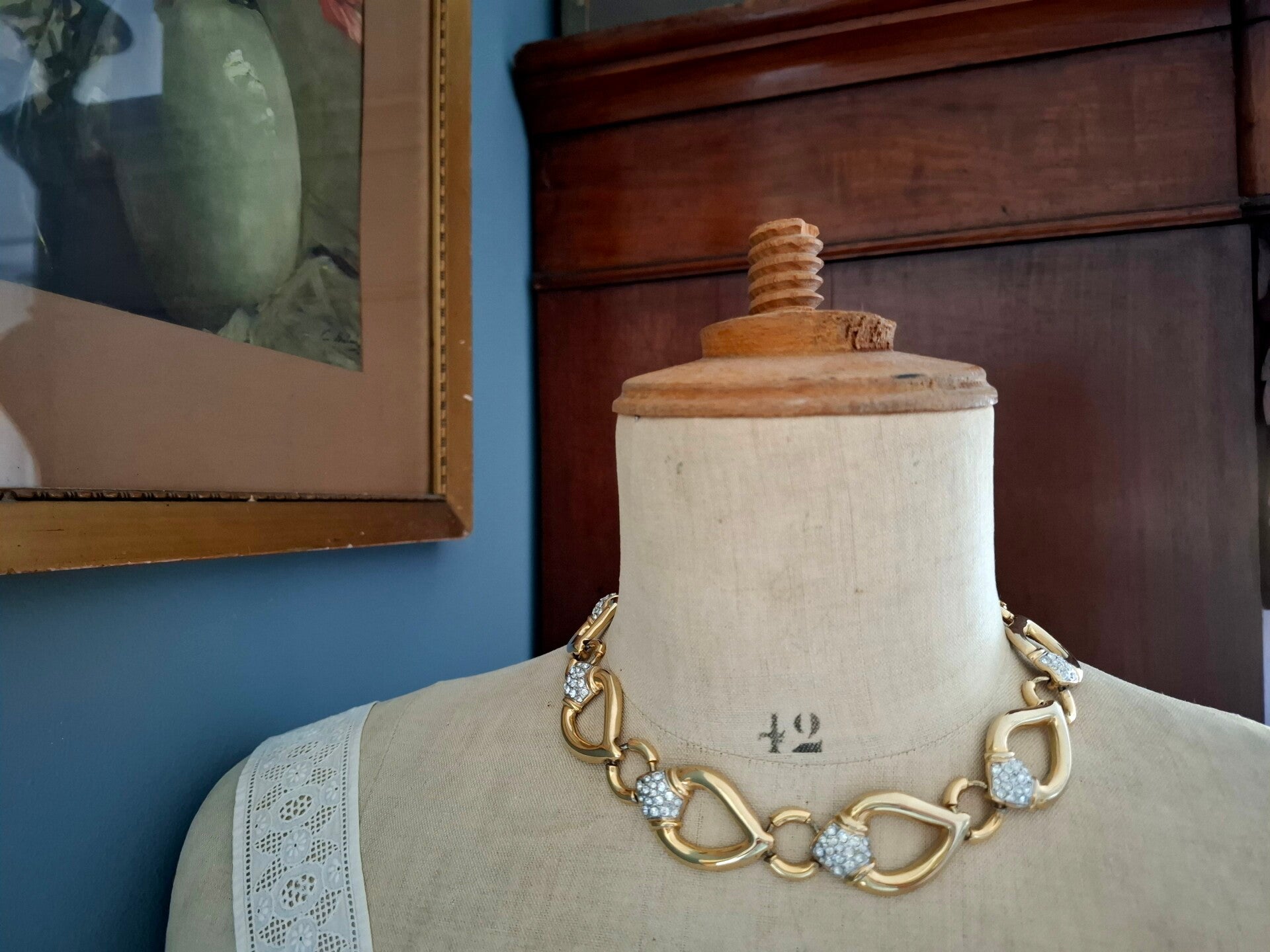 Vintage goudkleurige ketting met strass