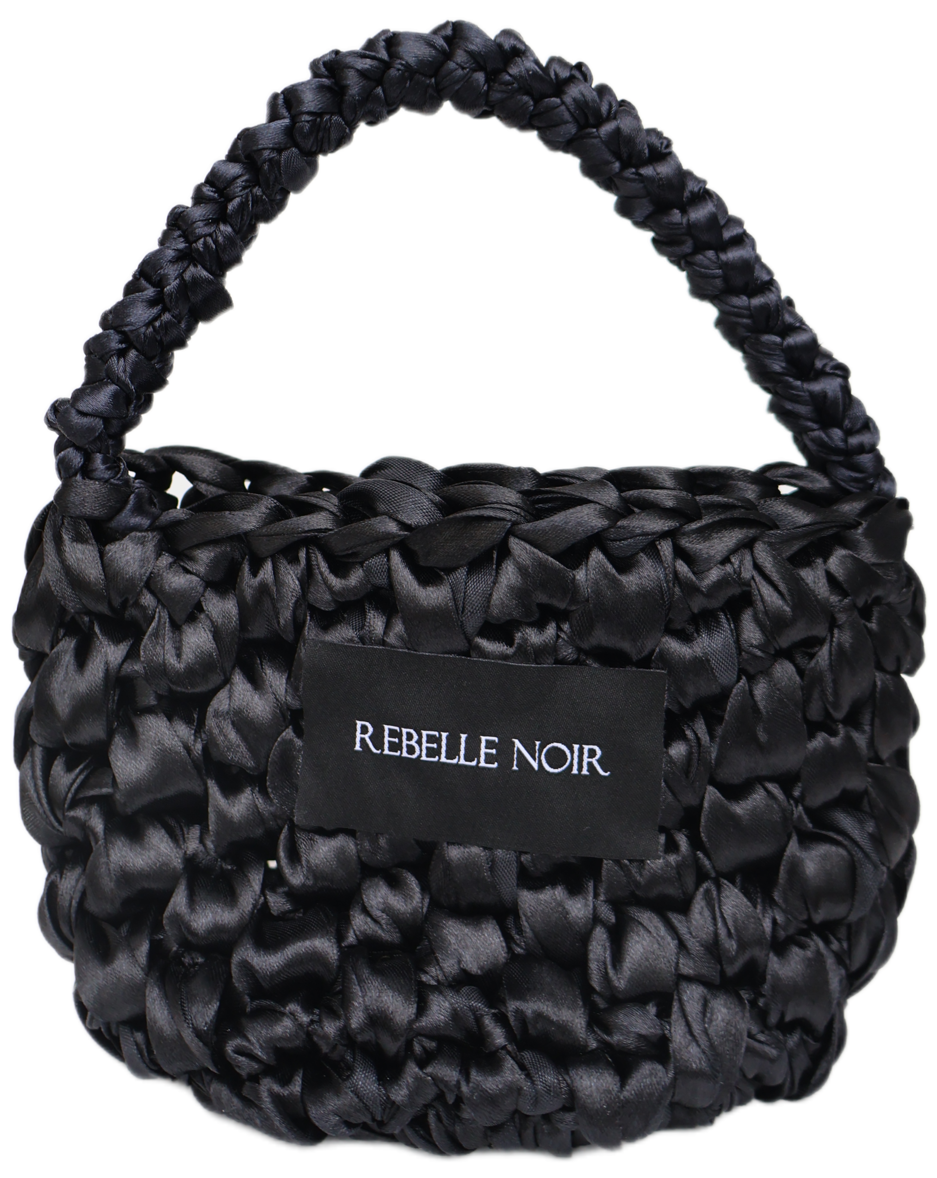 SATIN BUCKET - black short strap