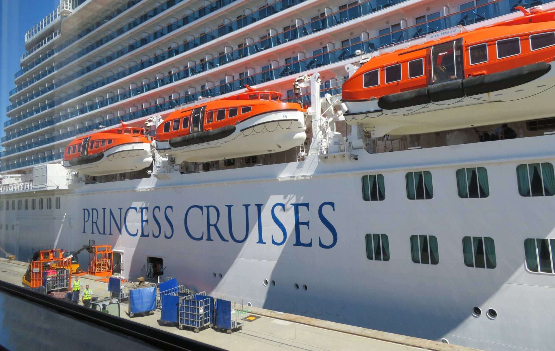 Princess Cruises cruiseship docked with baggage waiting to load. l2cruise, @l2cruise #l2crusie love2cruise, love to cruise