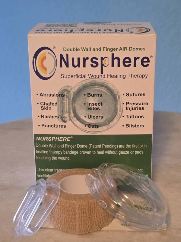 Nursphere® Original Double Wall and Finger AIR Dome Bandages with New Wound Tracker™ App U.S. Medical Utility Patent No. 12,626,195