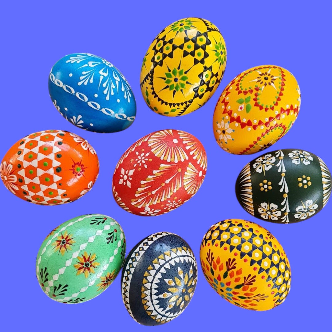 Handbemalte sorbische Ostereier, Hühnereier, Osterdeko, Pysanky
