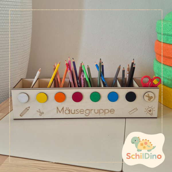 Personalisierte Stifteleiste XXL aus Holz – Montessori Stiftehalter mit Namen & Farben | Schreibtisch Organizer Kinder
