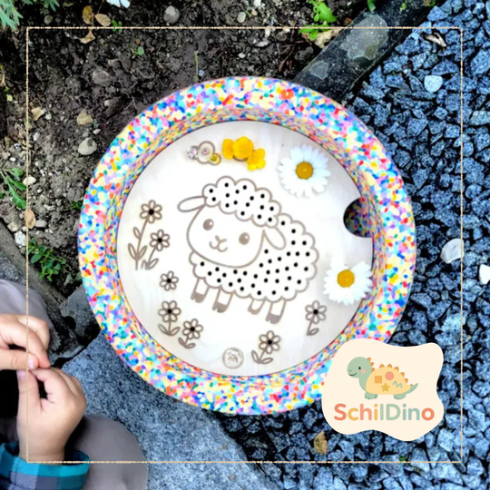 Schaf & Blumen Aktivitätsplatte Stapelstein I Balanciersteine I Feinmotorik I Montessori I Zubehör für Stapelsteine zur motorischen Förderung I