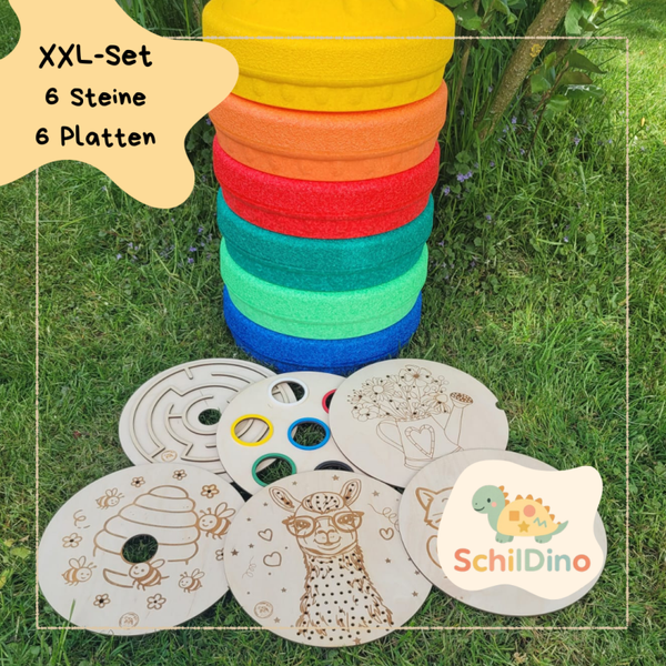 MyFunStone XXL Set mit Aktivitätsplatten – 6 Bewegungssteine & 6 Aktivitätsplatten! Set für Kinder | Schildino Österreich