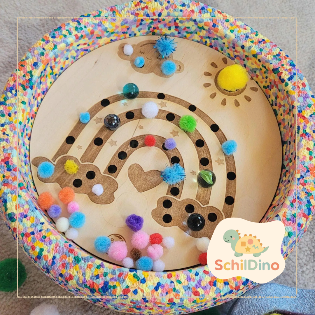 Regenbogen Aktivitätsplatte Stapelstein I Balanciersteine I Feinmotorik I Montessori I Zubehör für Stapelsteine zur motorischen Förderung I