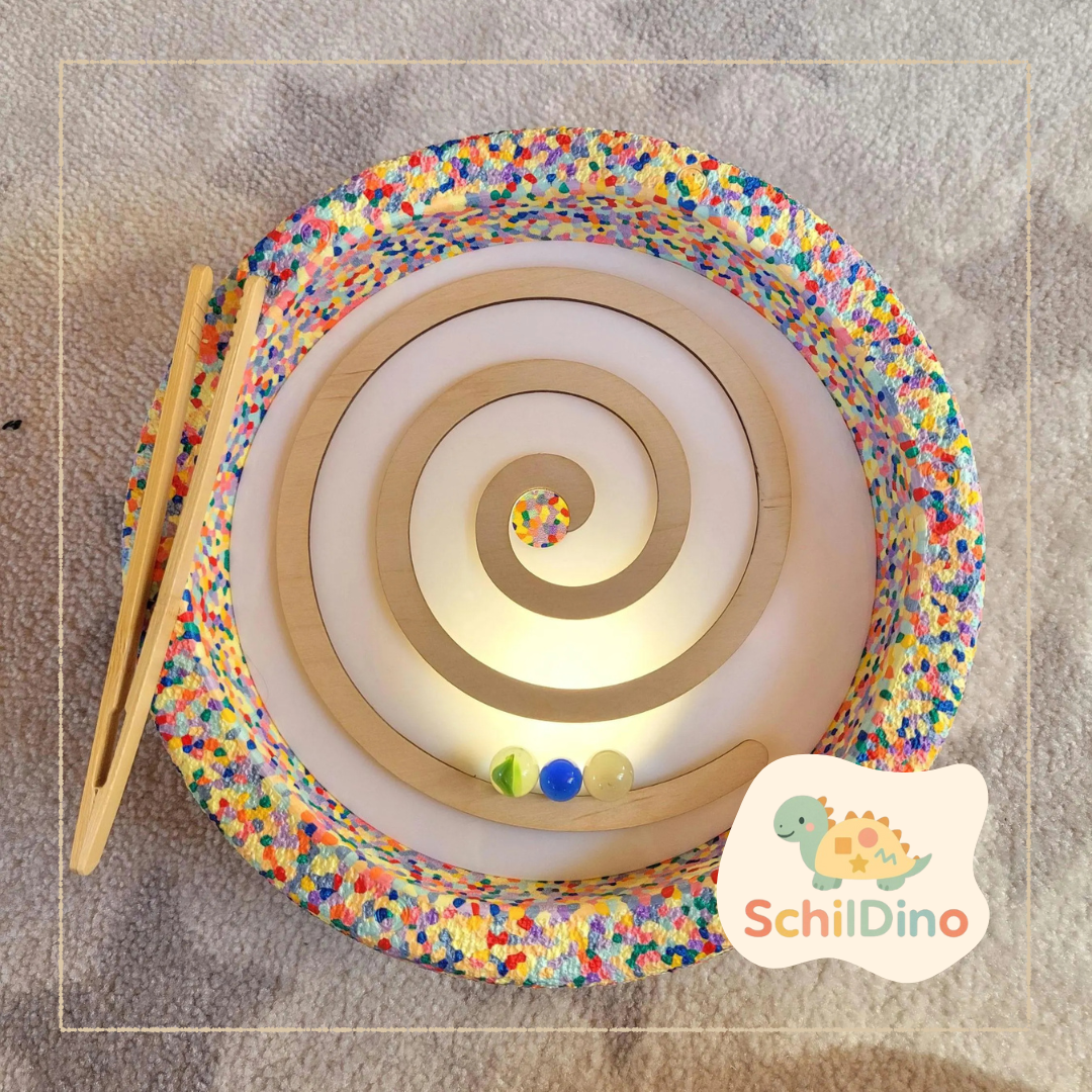 Murmel Bahn Lichtplatte Aktivitätsplatte Stapelstein I Balanciersteine I Feinmotorik I Montessori I Zubehör für Stapelsteine zur motorischen Förderung I Spiral Platte