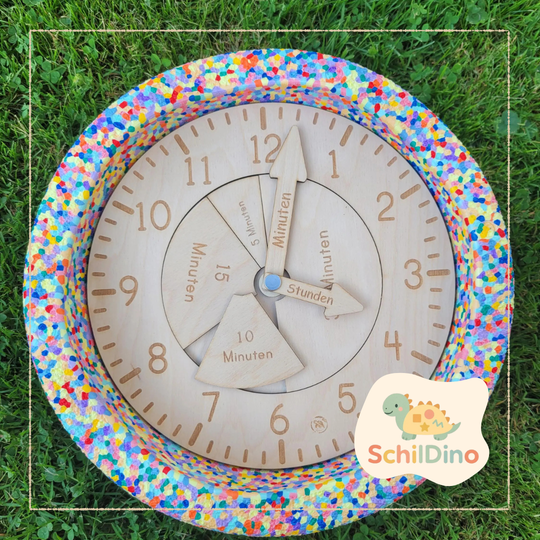 Uhr Lernuhr Uhrzeit lernen Aktivitätsplatte Stapelstein I Balanciersteine I Feinmotorik I Montessori I Zubehör für Stapelsteine zur motorischen Förderung I