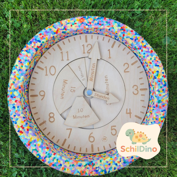Uhr Lernuhr Uhrzeit lernen Aktivitätsplatte Stapelstein I Balanciersteine I Feinmotorik I Montessori I Zubehör für Stapelsteine zur motorischen Förderung I