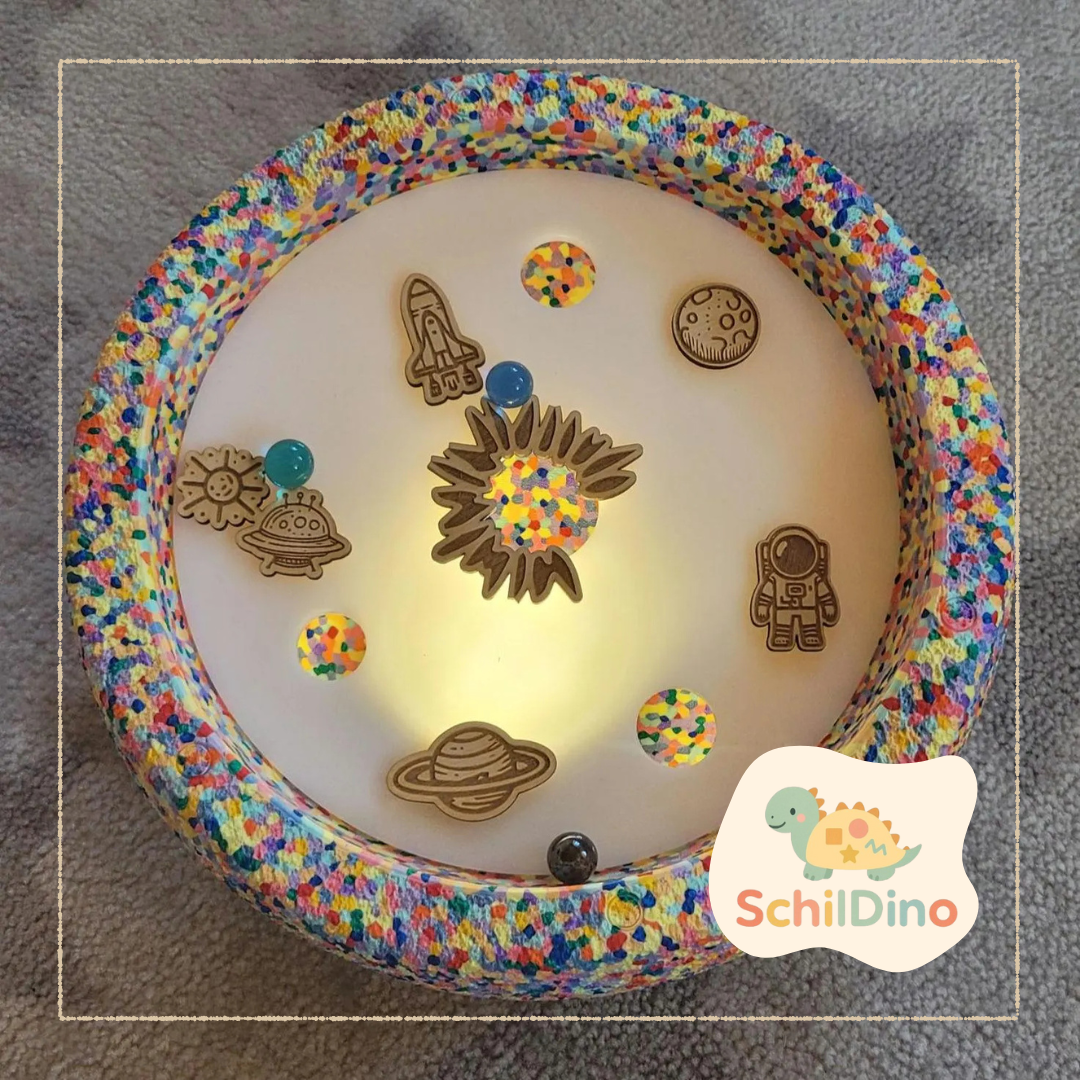 Weltall Lichtplatte Aktivitätsplatte Stapelstein I Balanciersteine I Feinmotorik I Montessori I Zubehör für Stapelsteine zur motorischen Förderung I