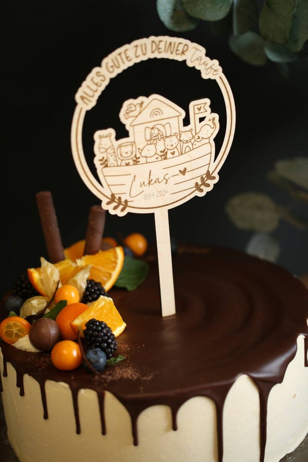 Cake Topper Taufe personalisiert Arche Noah mit Name und Datum