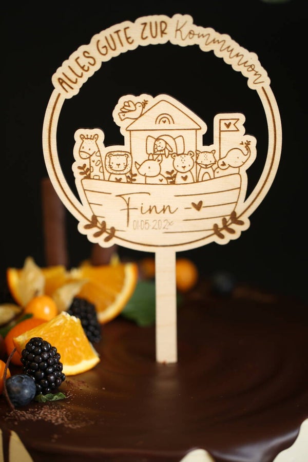 Cake Topper Erstkommunion Arche Noah personalisiert mit Name und Datum
