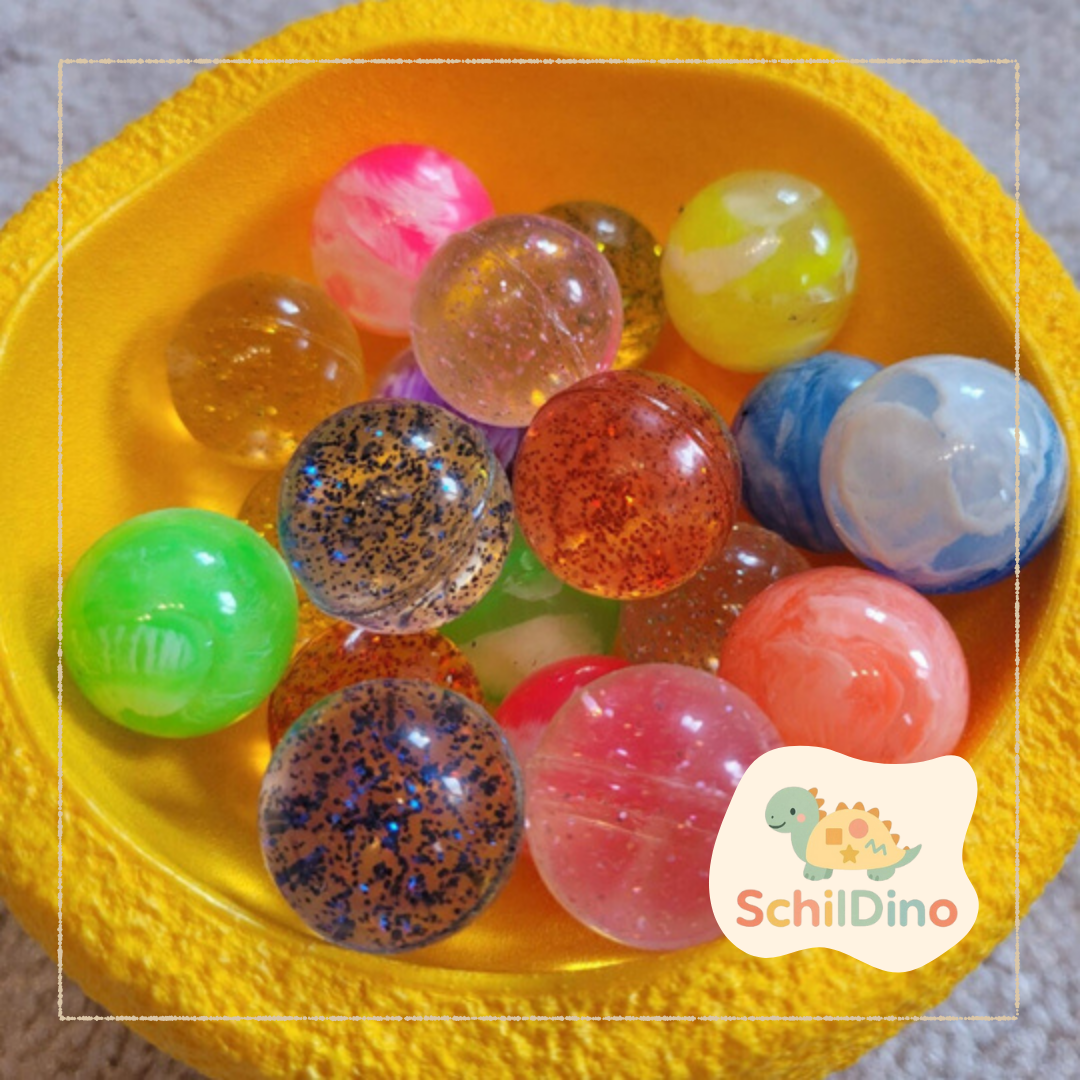 3 Stk bunte Flummies I Zubehör für Stapelsteine I Aktivitätsplatte I Balanciersteine I Feinmotorik I Montessori I zur motorischen Förderung,