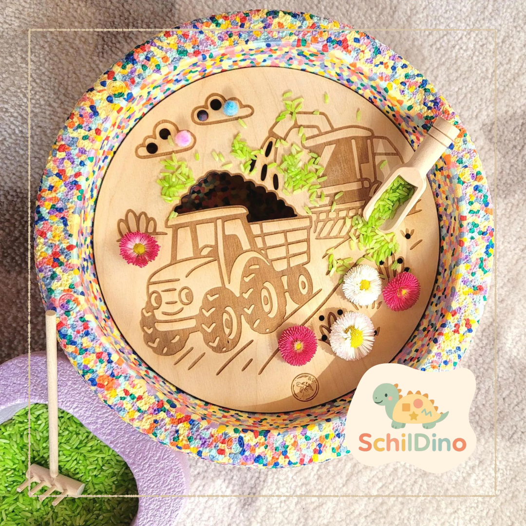 Traktor Feld Aktivitätsplatte Stapelstein I Balanciersteine I Feinmotorik I Montessori I Zubehör für Stapelsteine zur motorischen Förderung I