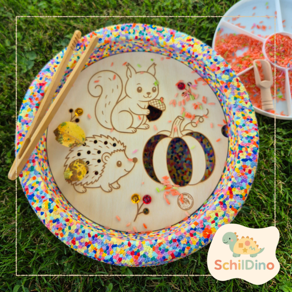 Aktivitätsplatte Herbst (Eichhörnchen, Igel, Kürbis) für Stapelstein und FunStone