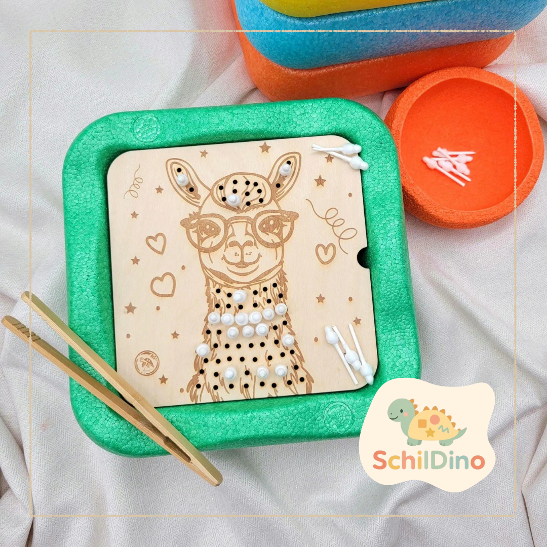 Aktivitätsplatte Lama / Alpaka eckig, Montessori Sensor Play, kompatibel mit günstigen Balanciersteinen, Stapelstein Alternative, Zubehör
