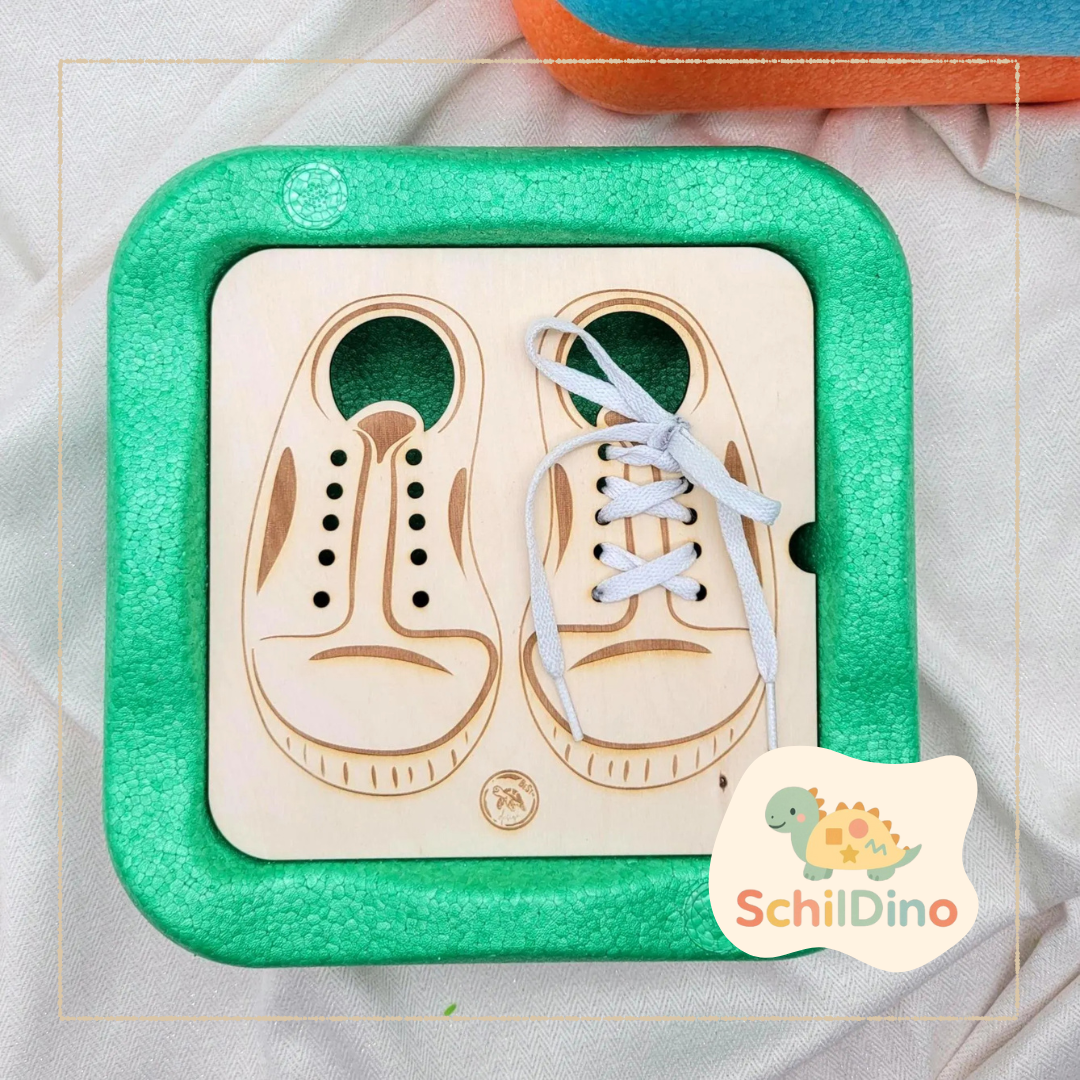 Aktivitätsplatte Fädelschuh eckig, Schnürsenkel Schuhe, Montessori Sensor Play, günstige Balanciersteine, Stapelstein Alternative, Zubehör